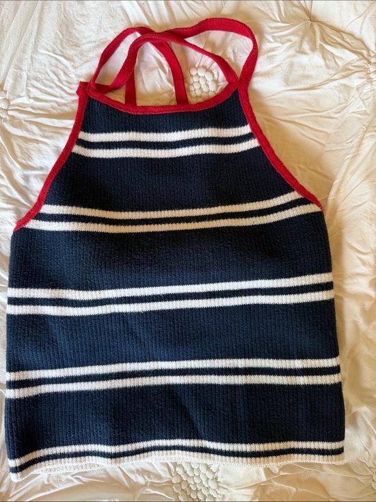 Hollister Tops - Hollister Navy Blue & White Striped Knit Halter Tank with Red Trim. SMALL. EUC